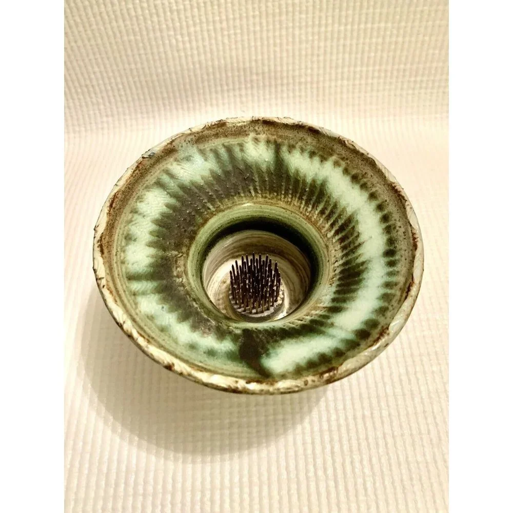Vintage pottery ikebana vase Signed Oriental Japandi Minimalist - Picture 7 of 9